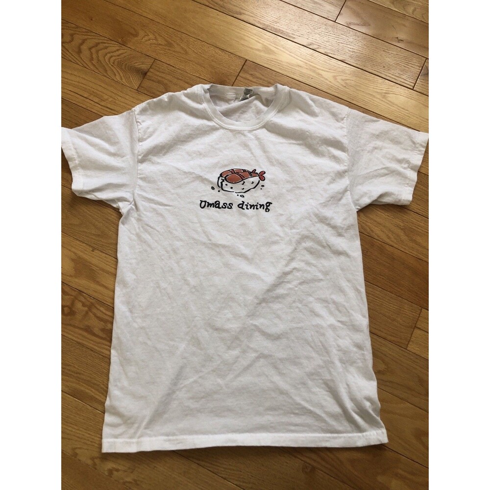 UMass Dining T Shirt White Medium Unisex 100% Cotton M & O Gold Tag